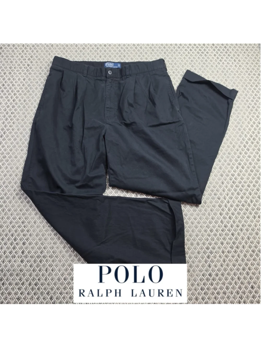 Vintage Polo Ralph Lauren Hammond Pants 36x30 Black Double Pleated Chino 90s